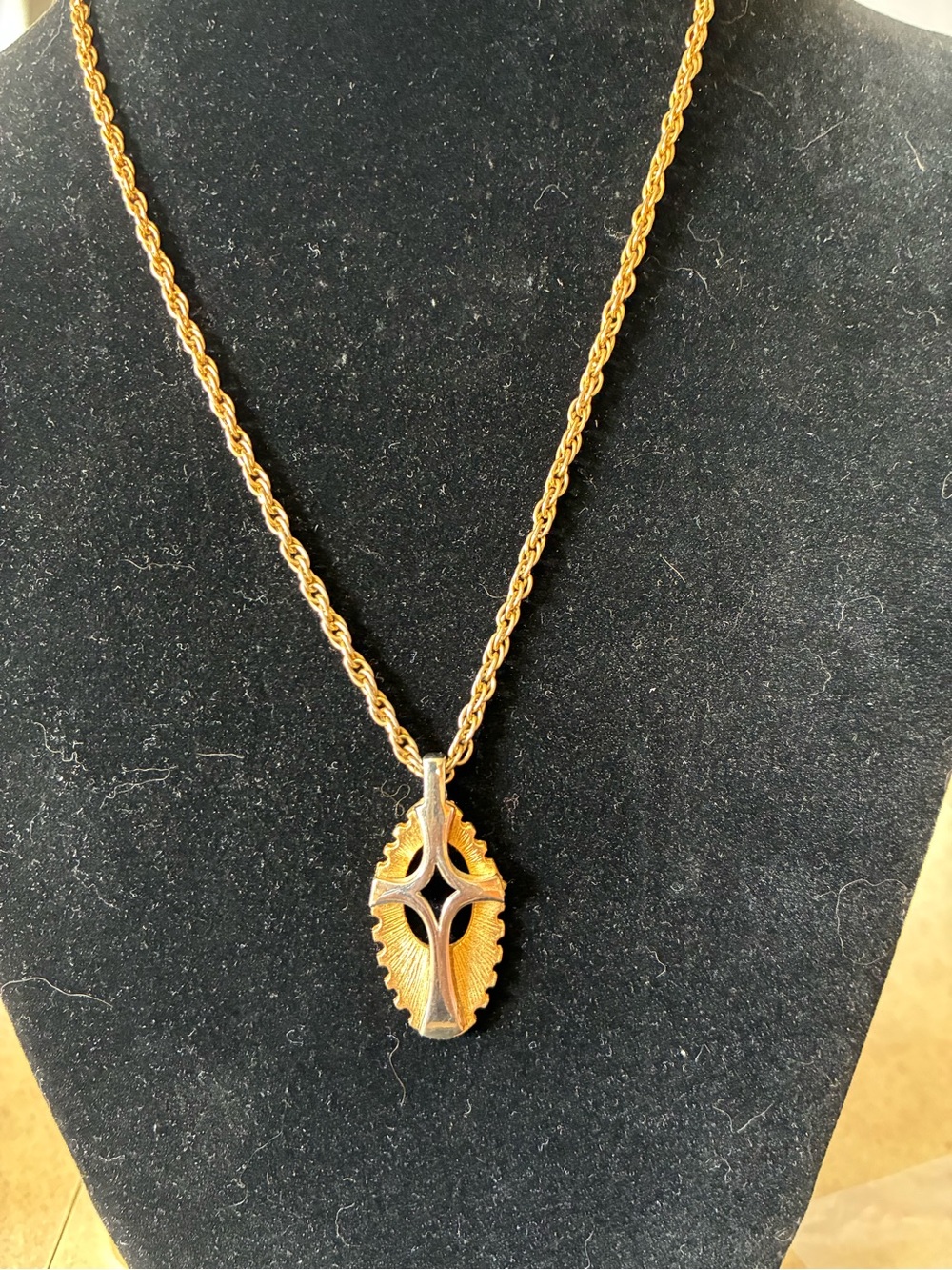 Gold & Silver Tone Cross Pendant Rope Chain Link Necklace